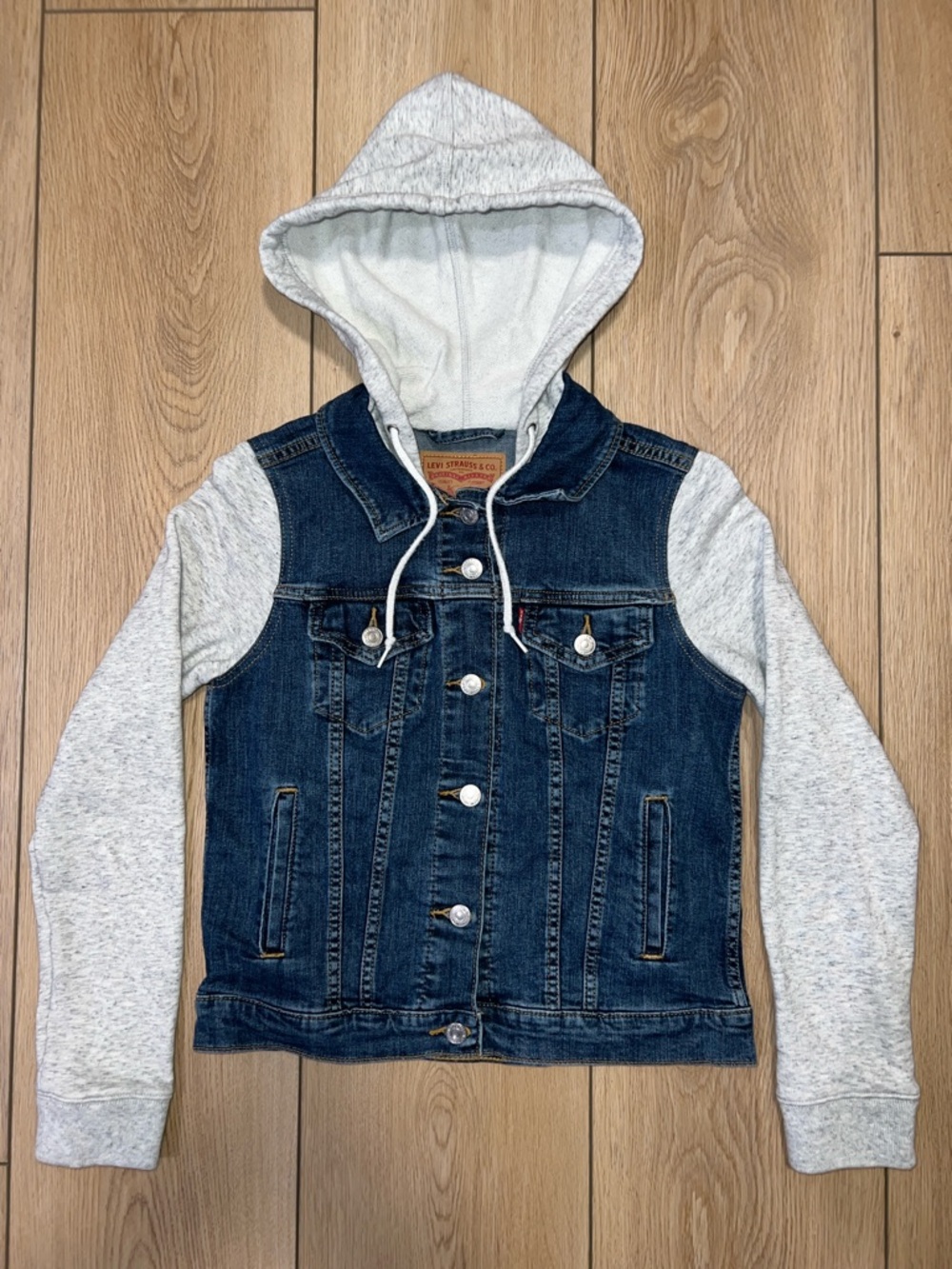 NWOT - Levi's Dark Blue Denim Jacket with Light Gray Hood & Sleeves